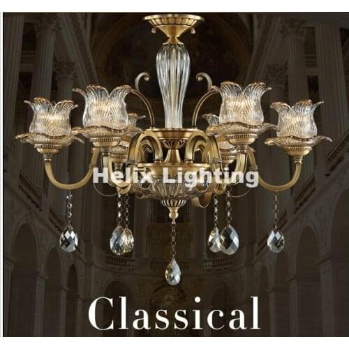 Newly Antique Crystal Chandelier Lingting Luxurious Metal Brass Color Crystal Lamp Lustre Suspension E14 LED Light AC Lighting