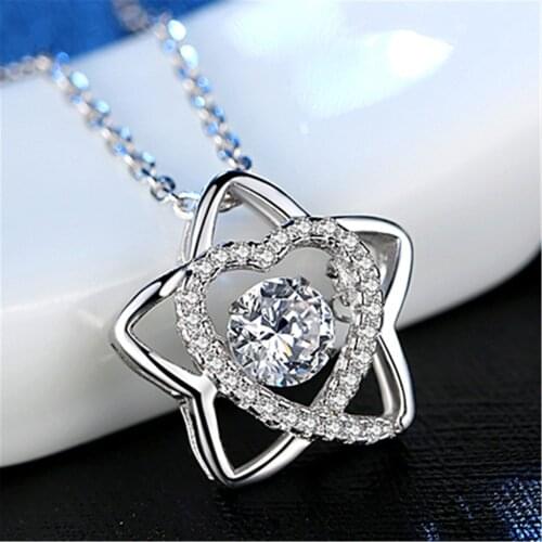 New Simple Six Pointed Star Crystal Pendant Fashion Charm Girl Inlay Zircon Heart Necklace Elegant Womens Nightclub Jewelry
