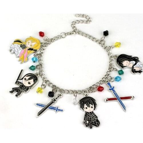 Online Game Sword Art Charm Bracelets Sword God domain Multi Crystal Bead Pendant Bangles For Women Fashion Jewelry Accessories