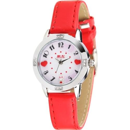 Original Korean Brand MINI Girls Handmade Clay Heart Rabbit Watch Children Real Leather Wrist watch Quartz Kids Gift Item NW7050