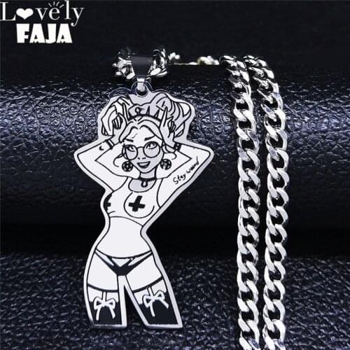 Upside Down Cross Girl Stainless Steel Necklace Black Silver Color Choker Necklace Jewelry cadenas de acero inoxidab N4039S03