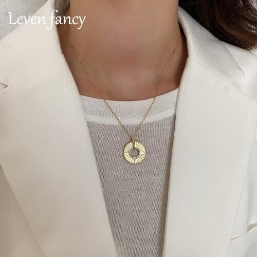 Pure 925 Sterling Silver Geometric Round Pendant Necklace for Women Fashion Simple Necklace Fine Jewelry