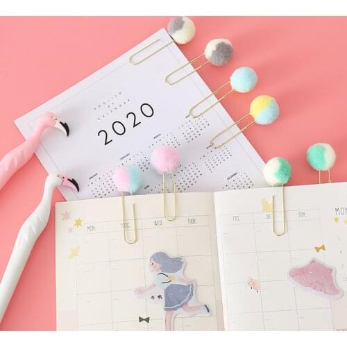 TUTU 10pcs/lot Cute Plush Double color Ball Paper Clips Metal Bookmark Binder Clips Planner Clip H0479