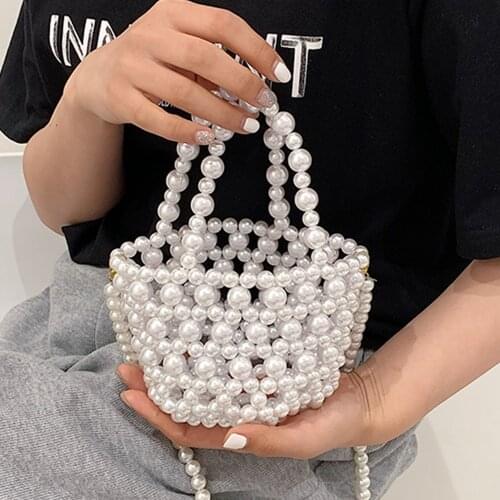 Handmade Beaded Retro Pearl Woven Crossbody Bags Mini Female Brand Designer Fashion Banquet Shoulder Bags Party Handbags