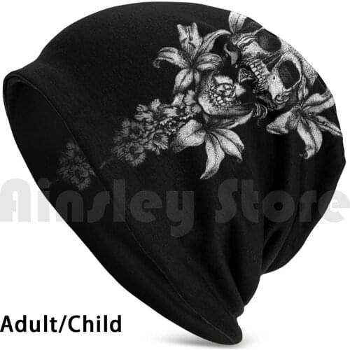 Ghostly Funerary Skull ( Colorway 1 ) Beanies Knit Hat Hip Hop Skull Skulls Lilies Lily Flowers Flower Funeral