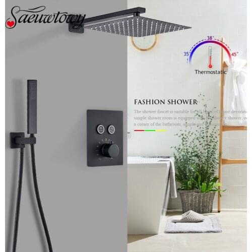 Luxury Thermostatic Bathroom Shower Faucet Rainfall Shower Head Rotate/Waterfall Bath Tub Spout 2/3 Ways Push Key Mixer Tap
