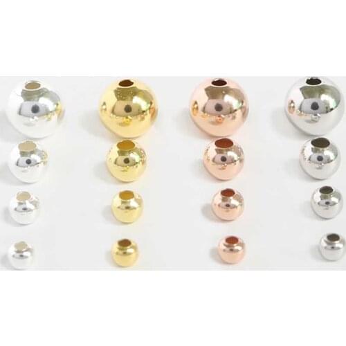 Sauvoo 20pcs/lot 925 Sterling Silver Round Ball Beads Gold Rose Gold Silver Spacer Charm Bead for DIY Beading Jewelry Making