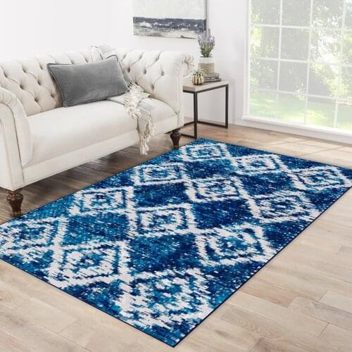 Blue white color quadrangle shape ethnic patterned carpet modern carpet living room carpet free shipping soft textured carpet
