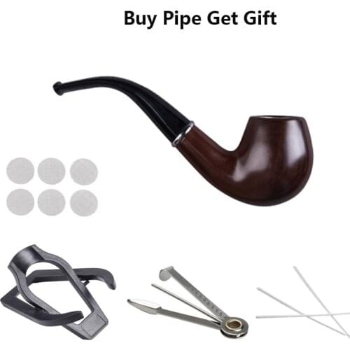 Vintage Cigarette Wooden Tobacco Pipe Portable Black Smoking Pipe Accessories W/ Mini Gadgets Gift Holder Tamper