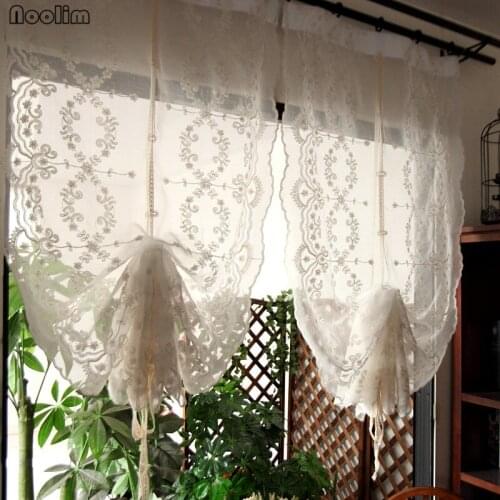 NOOLIM Cotton Linen American Country Wool Balloon Embroidered Thira Curtain Floating Window Romance Curtain Home Textile