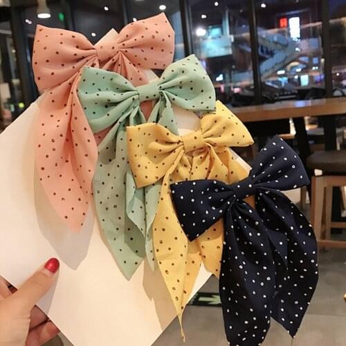 Girls Elegant Bowknot Double Layers Women Wave Point Cloth Ponytail Clips Hair Clip Hairgrips Spring Clips