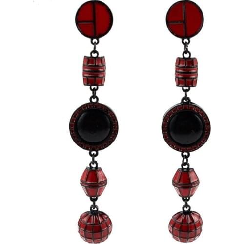 Colorful Paint Enamel Alloy Metal Dangle Long Earrings for Women Florate Brand Round Pendant Black Drop Statement Earrings New