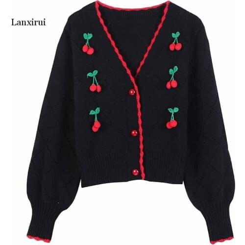 Korean Fashion Clothes Cardigan Autumn Winter Women Christmas 3D Flower Embroidery White V-Neck Cardigan Sweater Clothes