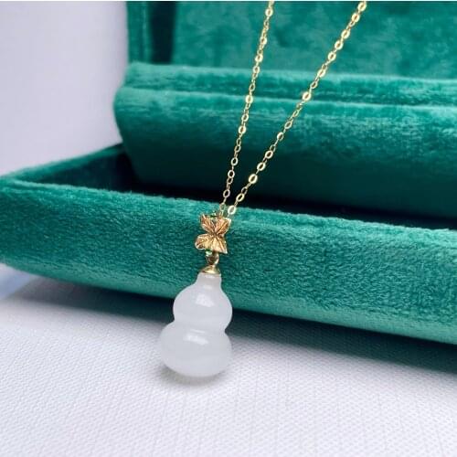 SHILOVEM 18k YELLOW gold real Natural white Jasper pendants classic fine Jewelry women none necklace 10*14mm mymz101455811hby