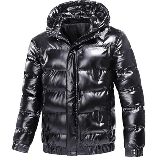 2021 Winter Mens Jacket Casual Warm Thick Coat Fashionable Hooded Parkas Men Clothing Shiny Waterproof Jackets Size 4XL S6890