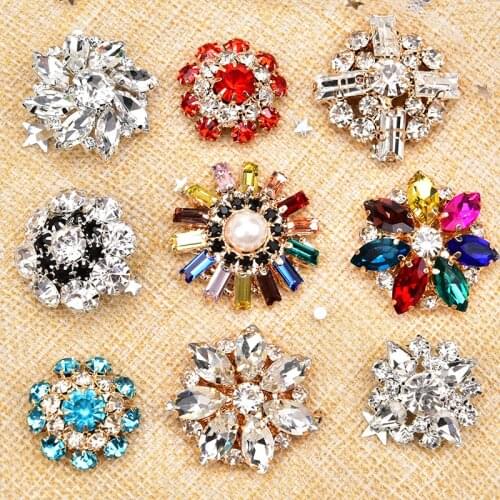 6pcs Colorful Wedding Crystal Rhinestone Flower Buckle Pearl Button Brooch Clothes Accessories DIY Decoration Garment Shoes Bag