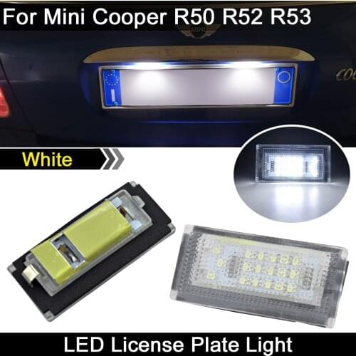2Pcs For Mini Cooper R50 2002-2006 Convertible R52 2004-2008 R53 2001-2006 High Brightness White LED Number License Plate Light