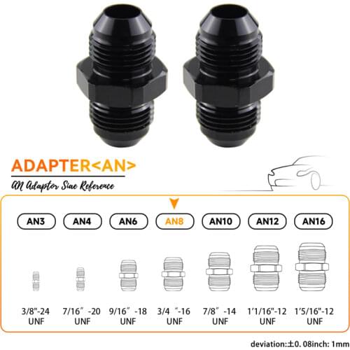 2PCS UNIVERSAL AN8 to 8AN ALUMINIUM STRAIGHT MALE FLARE UNION FITTING ADAPTER Black