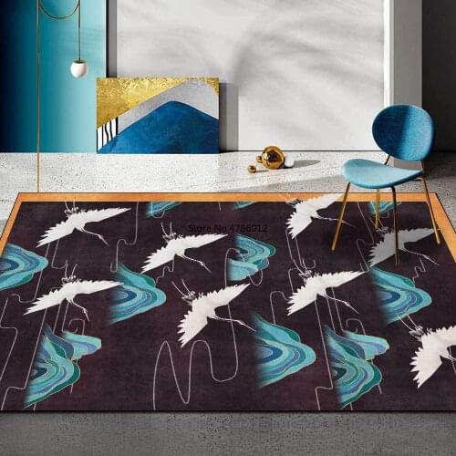 200*300cm light luxury new Chinese style white flying crane green mountain black bottom living room bedroom bedside carpet