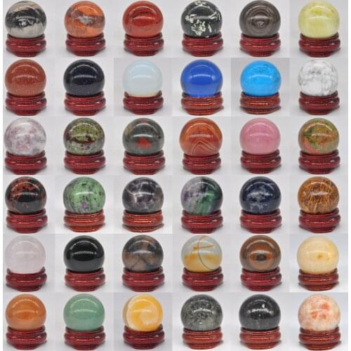 30MM Round Gemstone Ball Mineral Natural Healing Crystals And Stones Sphere Wicca Chakra Massage Globe Trinket Decor With Stand