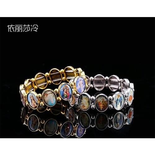 48 Pieces / Catholic Beaded Bracelet Holy Cruz VIRGIN MARY SQUARE Pattern Bracelet Oval Christmas Gift