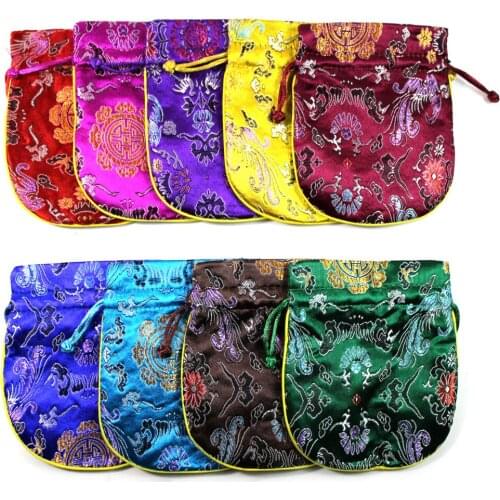 Dragon phoenix Small Chinese Gift Bag Christmas Candy Bag Drawstring Wedding Party Gift Bags Silk Brocade Jewelry Pouch 50pcs