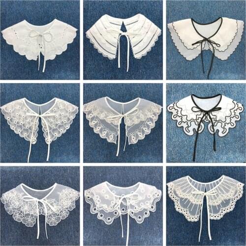 White Lace Fake Collar Blouse Detachable Neckline For Women Clothes Accessories Vintage Ladies Shirt Apparel Sewing
