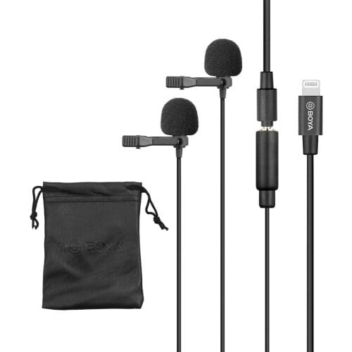 BOYA BY-M1DM Dual Lavalier Universal Microphone Omni-directional Mic for iPhone Samsung Smartphones Canon Nikon DSLR Cameras