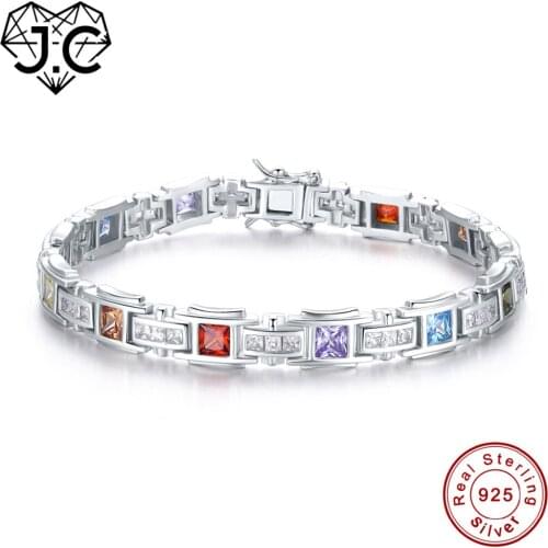 J.C Women 21.5ct Sapphire Ruby Tourmaline Topaz Solid Real 925 Sterling Silver Bracelets Charm Bracelets Gift for Girlfriend
