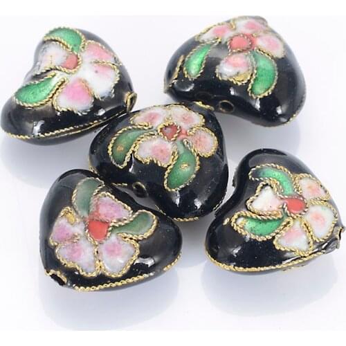 Pure Handmade Brass Painted 12 MM Cloisonne Heart Diy Charm Beads For Diy Jewelry Making And Decoration Design