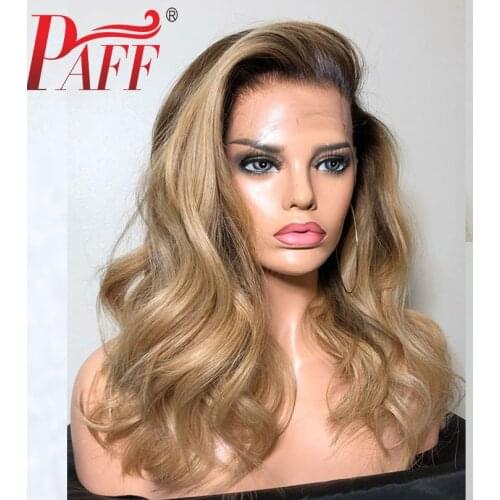 PAFF Ombre 1B/27 lace Front Human Hair Wigs With Baby Hair Brazilian Natural Wave Remy 13*4 Lace Front Wig Bleached Knots