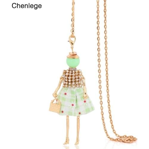 Chenlege women necklace 2017 doll pendant long necklace chains lovely dress cute women charm big choker statement female jewelry