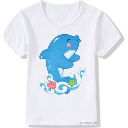 Dolphin Cartoon Print Children Clothes Boys/girls T-shirt Pattern T Shirt Summer Tops Fashion Casual Short Sleeve Kids Tshirt