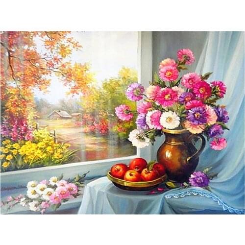 Diy Diamond Painting Flower Window Landscape Mosaic Picture Needlework Embroidery Home Decoration Hobby Gift