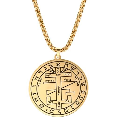 Skyrim Brave Warrior Talisman Pendant Necklace The Mystical Figure of Solomon Amulet Stainless Steel Golden Long Chain Necklaces