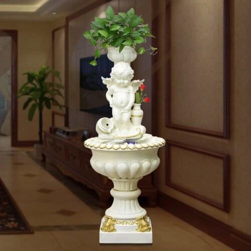 Living room home decor European fountain water landing humidifier fish tank Feng Shui round TV cabinet large ornaments