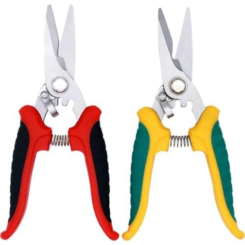 Stainless Steel Electrician Scissors Wire Shears w/ Safety Lock Spring Scissors Fruit Flower Branch Shears Garden Pruning Shears
