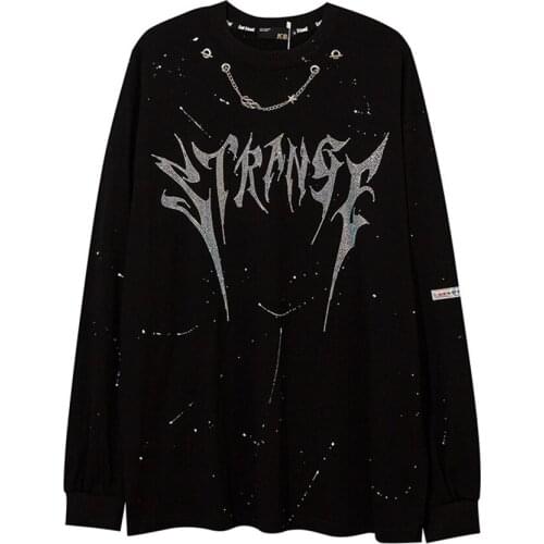 Men Hip Hop Oversize T Shirt High Street Graffiti Ink Print T-Shirt Male Harajuku Loose Long Sleeve Tees 2021 Autumn Pullover