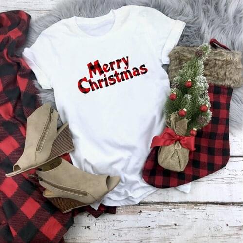 FIXSYS Personality Women Clothes Merry Christmas Print White T Shirts Harajuku Casual Aesthetics Tops Female T-shirts