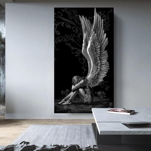 Devil and Angel Painting Gray Character Wings Skull Canvas Art Paintings Posters And Prints Wall Poster Living Room Home Decor