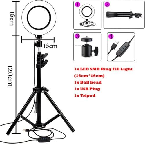 Dimmable Photography Video Studio Ring Light 5500K LED Lighting Phone Adapter Makeup For Live Broadcast Video With 120cm Tripod