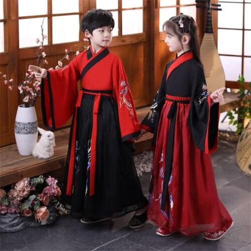 Boy And Girl Hanfu Chinese Style Tang Suit Samurai Cosplay Embroidery Costume Retro Oriental Clothing