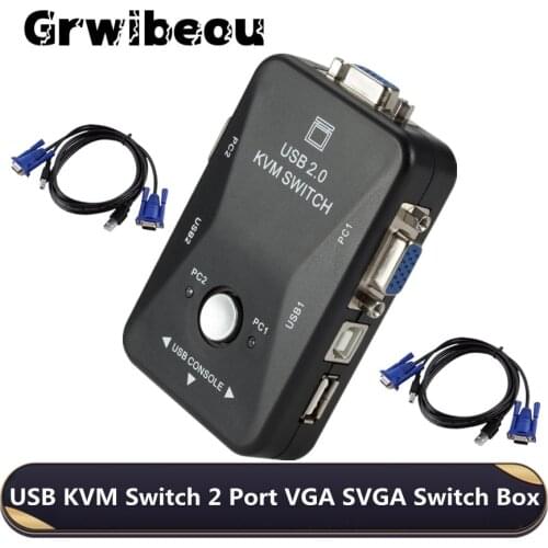 Grwibeou USB 2.0 KVM Switch 2 Port VGA SVGA Switch Box USB KVM Mouse Switcher Keyboard 1920*1440 Vga Splitter Box Sharing Switch