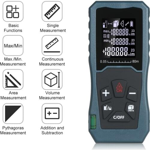 Meterk Laser Rangefinder Laser Distance Meter Handheld 1.6-inch LCD Diastimeter Bubble Level Pythagorean Mode Measure Distance