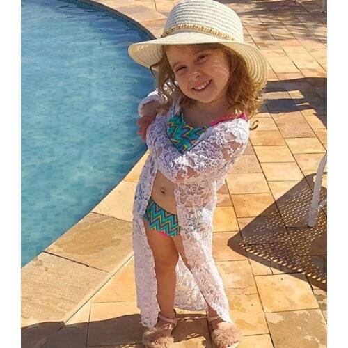 Fashion Kids Baby Girls Lace Floral Sunscreen Rashguard Dress Clothes Outerwear Summer Beach Cover ups
