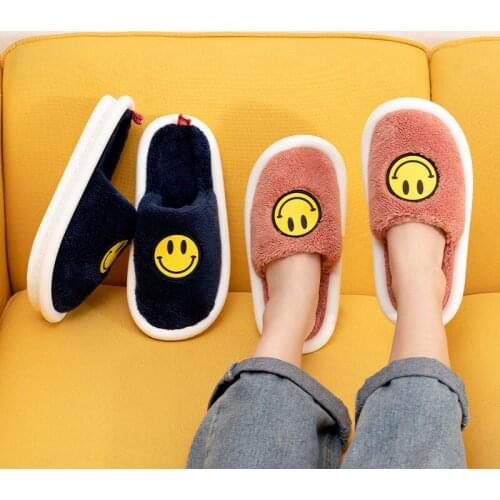 Fashion Face Print Indoor Slippers Men Winter Loafers Shoes Casual Furry Slippers for Couples Comfortable Warm Fur Slippers