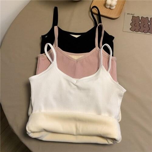 Cheap 2021 New Womens Winter Plus Velvet Thick Warm Womens Inner Bottoming Shirt Thick And Comfortable Camisole Top