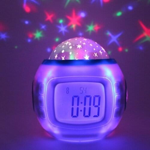 2021 New Music Starry Sky Creative Natural Sound Alarm Clock Colorful Atmosphere Projection Clock Lazy Sleepy Electronic Clock