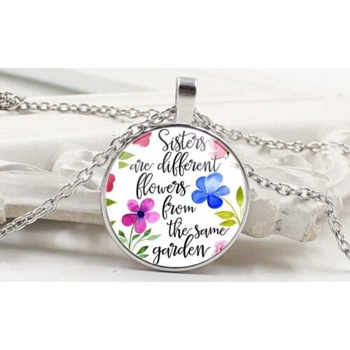 New Sisters are Flowers from the same Garden Lettering Floral Charm Pendant Necklace Sister Necklace Fashion Jewelry Gift