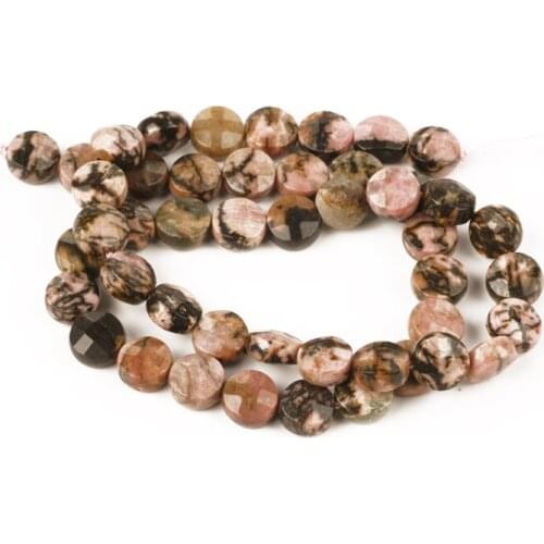 Wholesale Natural Beads Stone Faceted Flat Rhodonite Natural Stone Round Beads Needlework for Jewelry Making 8mm DIY Bracelet